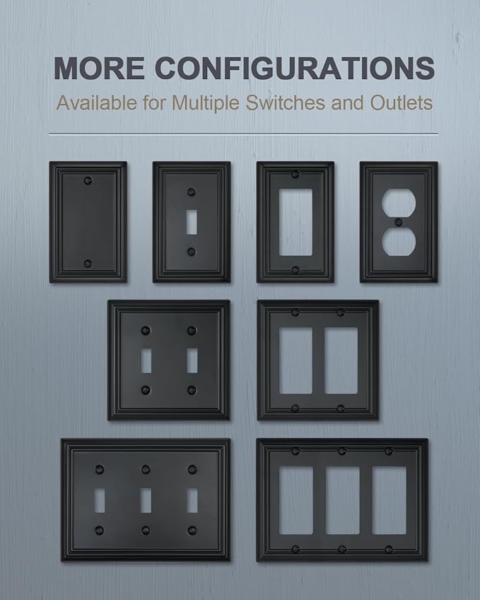4-Pack Decorator Outlet Covers, Decorative Black Wall Plates, Metal Outlet Cover Plates for Receptacle, GFCI, Dimmer Switch, 3.15''*4.88'', Midsize