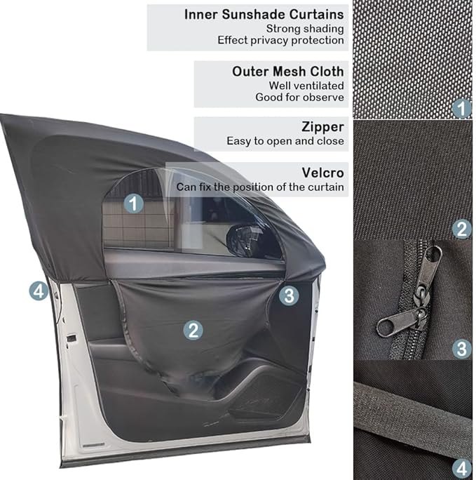 Upgrade Stretchable&Breathable SUV Car Window Shade - Oversize Double Mesh for Heat Shading and Bug&UV Protection - Car Must Have Privacy Shades for Cars,Truck,SUV When Camping (Front window/2pcs)