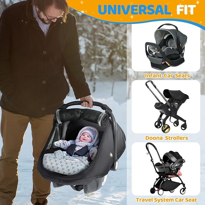 IvyWind Baby Car Seat Cover, Universal Winter Carseat Cover for Babies with Breathable Mesh Window, Cozy and Warm Infant Car Seat Covers for Cold Weather, Kick-Proof Carseat Canopy for Boy Girl, Black