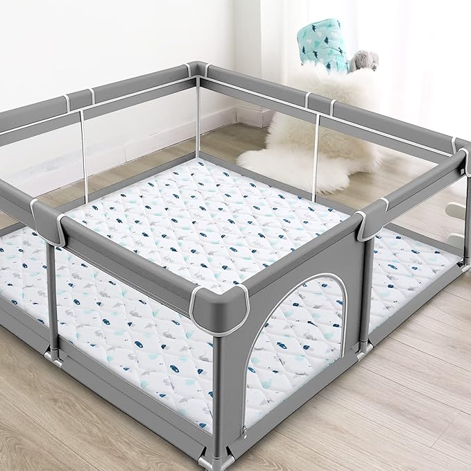 Premium Foam Baby Play Mat 59" X 59", Playmat for Babies and Toddlers, Thick One-Piece Crawling Mat, Non Slip Baby Play Mats for Floor, Kids Foam Play Mat for Playpen Easy Clean, Whale