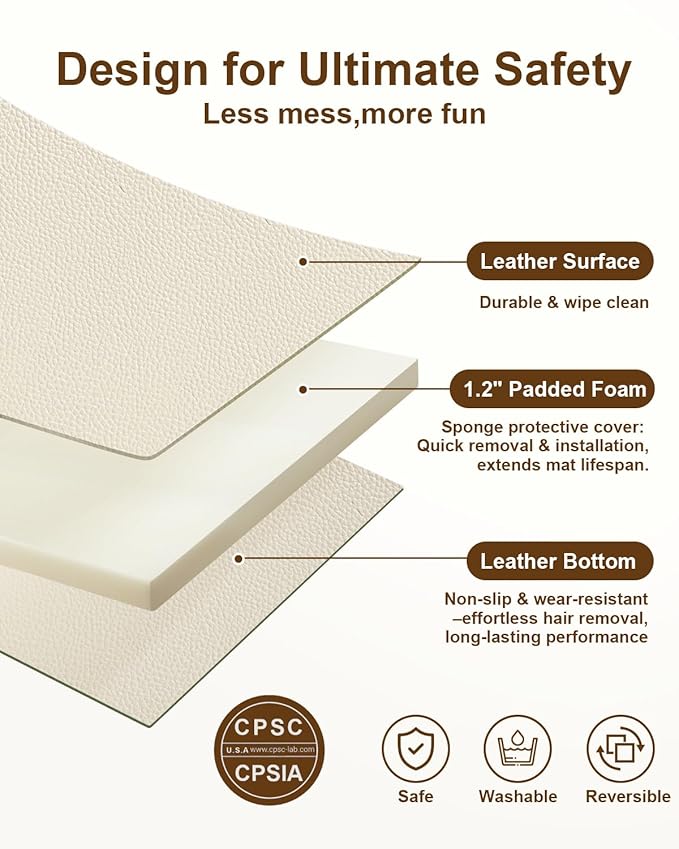 SEPARO Thick Trifold Baby Play Mat,Soft Vegan Leather 47x47 Play Mat for Playpen,Foldable Tummy Time Foam Floor Mats,Waterproof & Wipe-Clean for Toddler,Kids & Infants Playroom,Beige