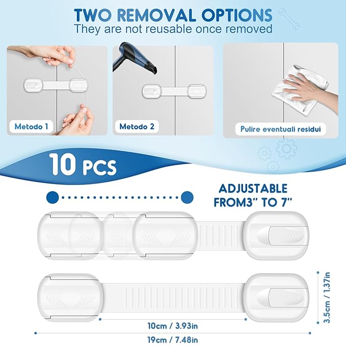 10 Pack Cabinet Locks Baby Proofing, SOGUDE Child Proof Cabinet Locks with Strong Adhesive Child Safety Locks for Refrigerator, Doors, Drawer Locks No Drilling, Cabinet Locks for Babies- White