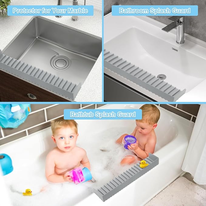 Silicone Faucet Splash Guard 4" x 30", Faucet Water Catcher Mat, Longer Silicone Sink Mat for Kitchen, Bathroom, Laundry Room, Farmhouse for Quartz Kitchen Sink(Gray)