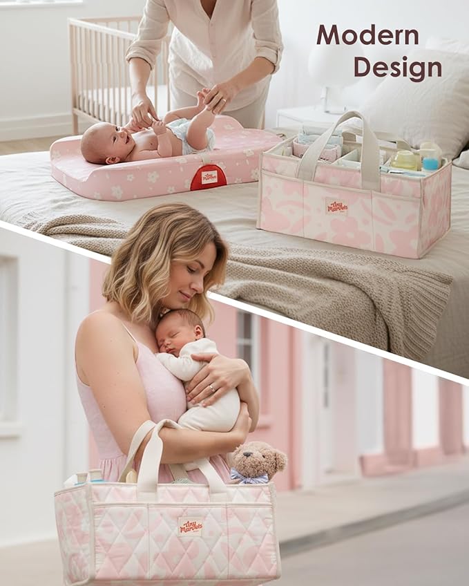 Tiny Marvels Diaper Caddy Organizer for New Parents, Baby Diaper Caddy with Water-Resistant Fabric, Structured Diaper Caddy Basket for Nursery, Car & Travel
