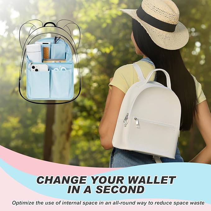 Dansydaisy Mini Backpack Organizer Insert Waterproof Purse Insert Nylon Bag Organizer with Many Pockets for Men and Women, Fits Small Backpacks