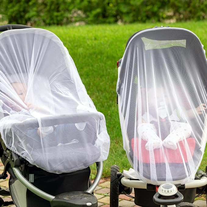 Enovoe Mosquito Net for Baby Stroller and Crib - Durable Mesh Bug Net Cover with Elastic Edge - Fits Strollers, Bassinets, Playards, and Mini Cribs - Travel Essential for Newborns - 63x64-Inch (White)