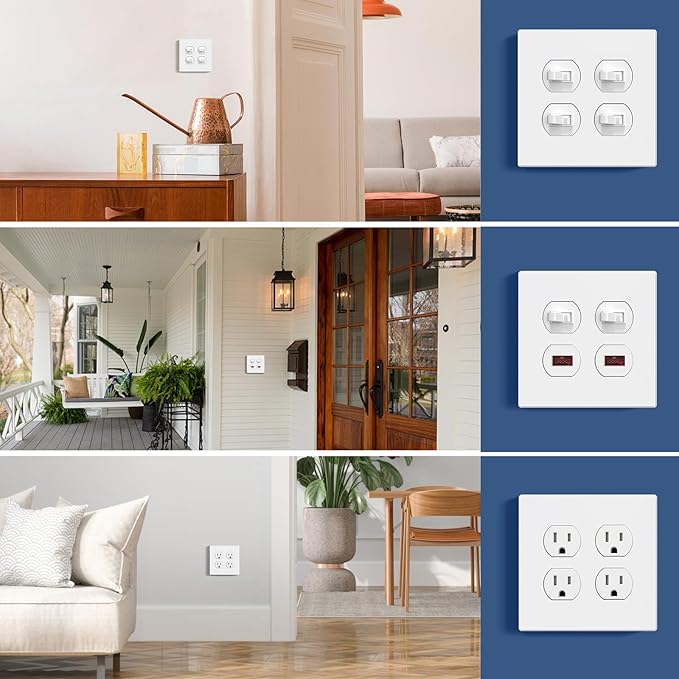 AIDA 2-Gang Screwless Wall Plates - Mid-Size Thermoplastic Cover for Duplex & Combo Receptacles and Toggle Switches - Unbreakable & UL Listed - 10 Pack,Matte White