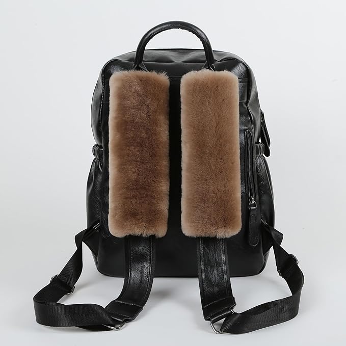 2pc Soft Genuine Sheepskin Wool Auto Seat Belt Cover Seatbelt Shoulder Pad for a More Comfortable Driving, Compatible with All Cars(Brown)