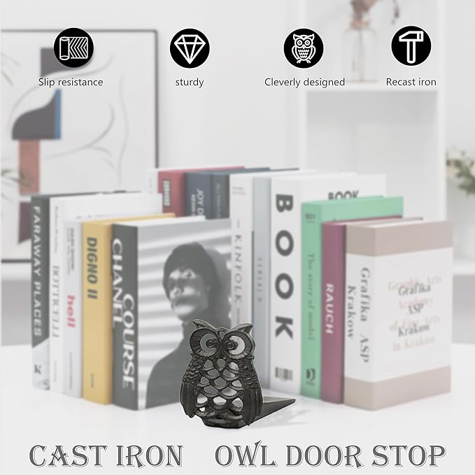 Linton-Cute Owl Iron Door Stop - Heavy Duty Door Stop, Fun Door Stoppers & Functional with Anti-Slip Base - Ideal for Home & Office (Wall Protector Provided)