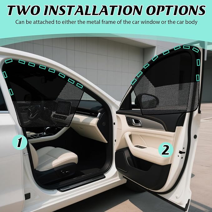 Car Window Shades, 2 Pack Magnetic Half Blackout & Half See-Through Car Sun Shade Side Window, Front Window Shade Block Heat UV Rays Glare for Driver Passenger