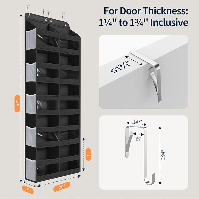 Yecaye 5-Tier Over The Door Organizer Dual-Column, 80lbs Load Over The Door Storage of 10 Compartments, Heavy Duty Extra Large Door Organizer Hanging for Bedroom Closet Nursery Bathroom Pantry, Black