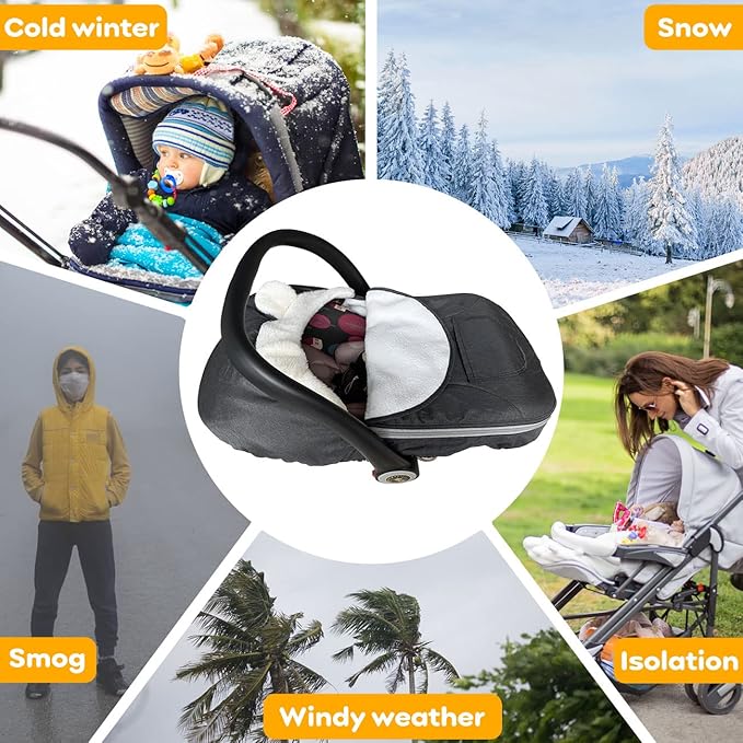 Carseat Cover,Baby Car Seat Cover,Infant Carseat Cover Canopy Universal Fitted Winter Autumn Spring Car Seat Cover for Babies Boy Girl Newborn,with Mesh Cover,Warm Breathable-Black