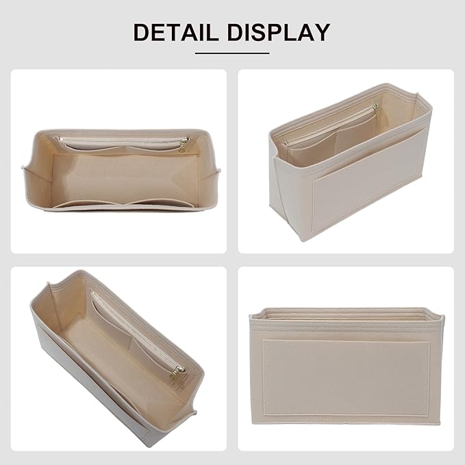Premium Felt Purse Organizer Insert Compatible with Long Champ Le Pliage L Backpack, Lightwieight Bag Divider Shaper with 8 Pockets & YKK Zipper, Beige/LB