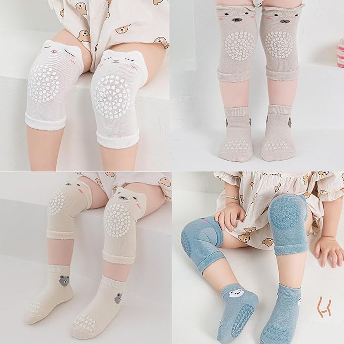 TFTSR Baby Knee Pads for Crawling (3 Pairs) and Baby Socks for Walking (3 Pairs), Walking Protector for Toddler Kid Girls Boy