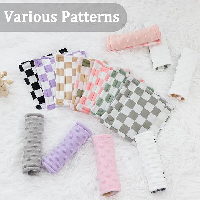 DILIMI Baby Car Seat Belt Covers, 2Pcs Carseat Shoulder Strap Pads, Soft Minky Car Seat Neck Covers, Newborn Car Seat Strap Protectors, Stroller Strap Covers for Baby Kids, Grey Checkered
