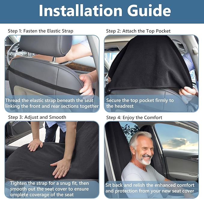 Towel Car Seat Covers - Super Absorbent Front Seat Protectors for Gym, Pets & Travel | Quick-Dry Towel Fabric | Universal Non-Slip Fit for Sedan, SUV, Truck (1 Pack Black)