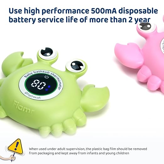 Baby Bath Thermometer with LED Display, Floating Crab Toy โ 2-in-1 Water Safety Sensor for Infants, Color-Coded Alerts (Hot/Cold), Bath Tub Temperature Monitor, Cute Floating Bath Toy, Nursery