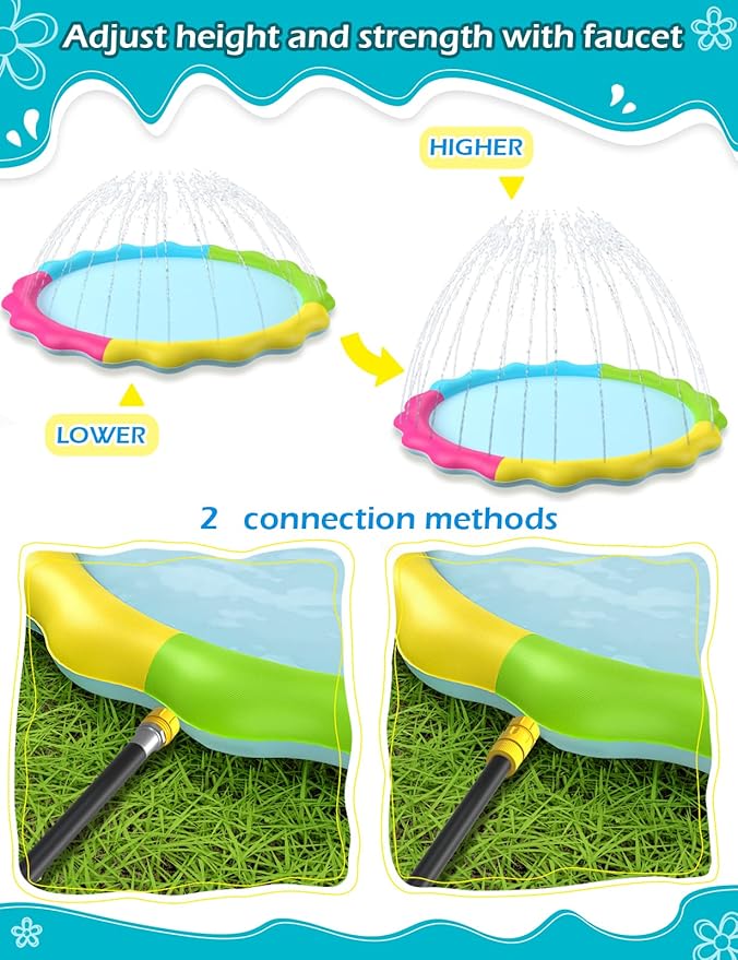 Jasonwell Splash Pad Sprinkler for Kids Splash Play Mat Outdoor Water Toys Inflatable Splash Pad Baby Toddler Pool Boys Girls Children Outside Backyard Dog Sprinkler Pool Age 1 2 3 4 5 6 7 8 9 XXL