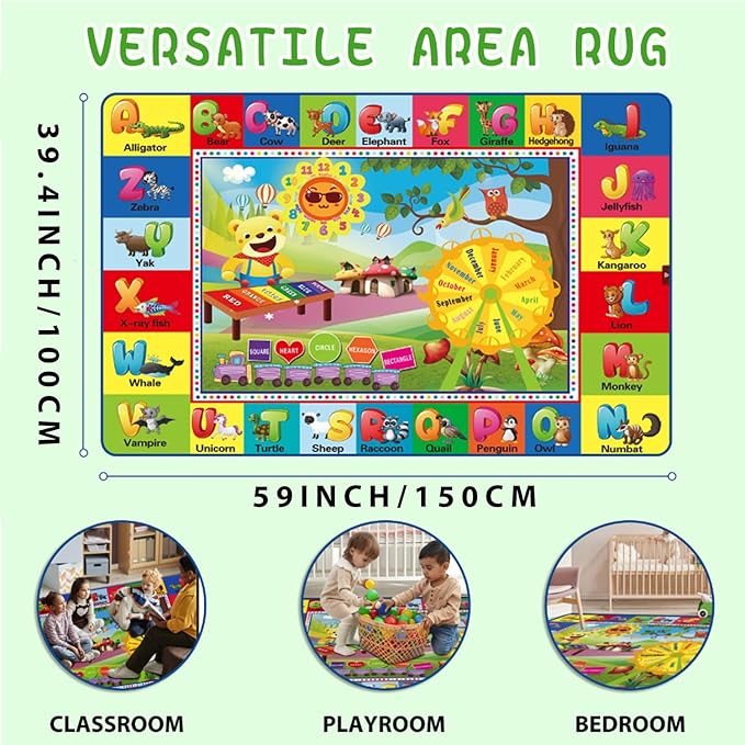 ABC Rug, ABC Play Mat for Kids Playroom, Alphabet Floor Mat,Classroom Elementary Preschool Rugs wtih ABC, Numbers, Animals - (59X39.4 Inches)