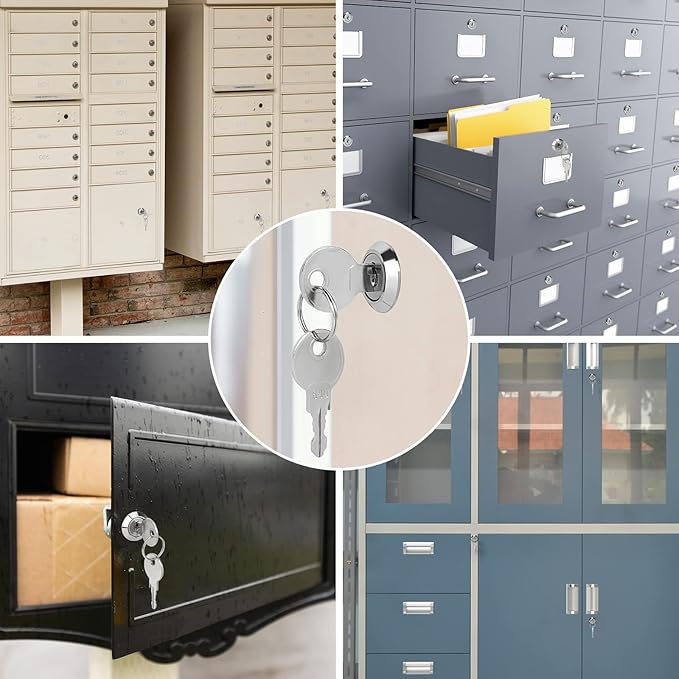 Cam Locks Cabinet Locks Keyed Alike, 5/8'' (Length) Cylinder Fits on 3/8'' Max Panel Thickness, Secure Files Drawers Mailbox RV Storage Locks Replacement Set, Zinc Alloy(5/8 Inch 16Pcs)