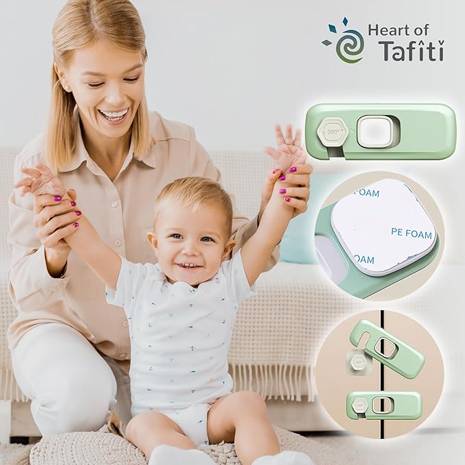 Heart of Tafiti 5 Pack Childproof Refrigerator Lock, French Fridge Door Latches, Baby Safety Locks for Cabinet, Cupboard, Drawers, Dishwasher, Oven, Closet, Strong Adhesive-Easy to Install, Green