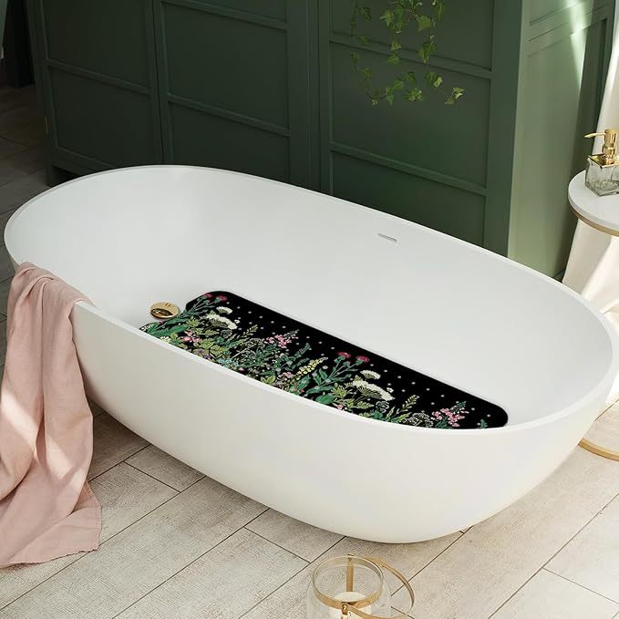 Non Slip Bathtub Mat, Flower Bath Mat for Tub, Extra Long Bathtub Mat Shower Mat with Suction Cups and Drain Holes for Elderly Kids Toddler Baby 40 X 16 Inch