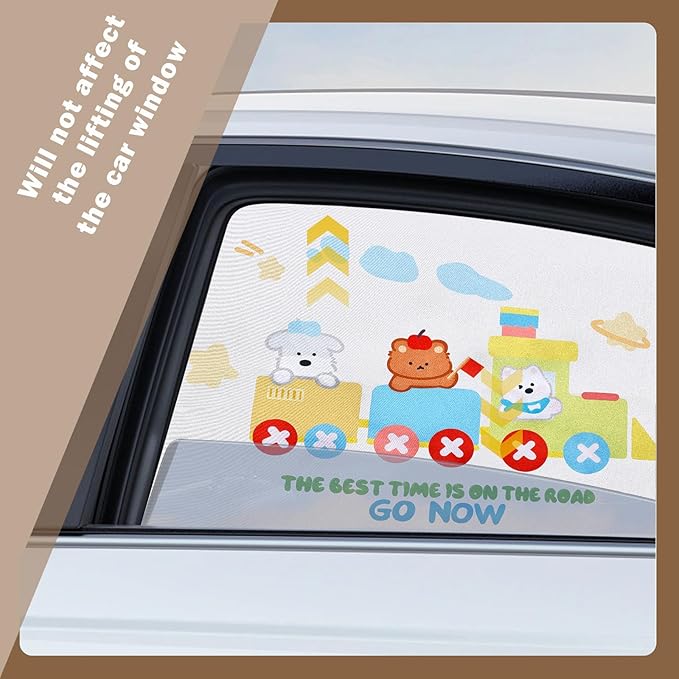 Car Side Window Sun Shade, Track Type Window Shades Privacy Curtain Universal for Baby, Kids, Breastfeeding, Sleeping,Camping, with Sun Protection, Small Train Design, 2 Pack