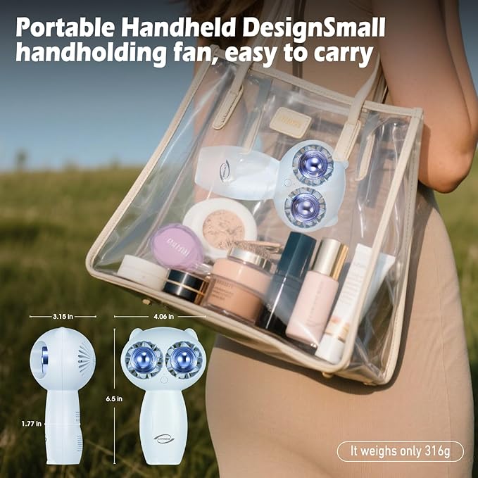 Portable Aroma Handheld Fan - Rechargeable 6000mAh Battery USB-C Owl Shaped with Clip Mini Personal Turbo Travel Essentials (Blue)