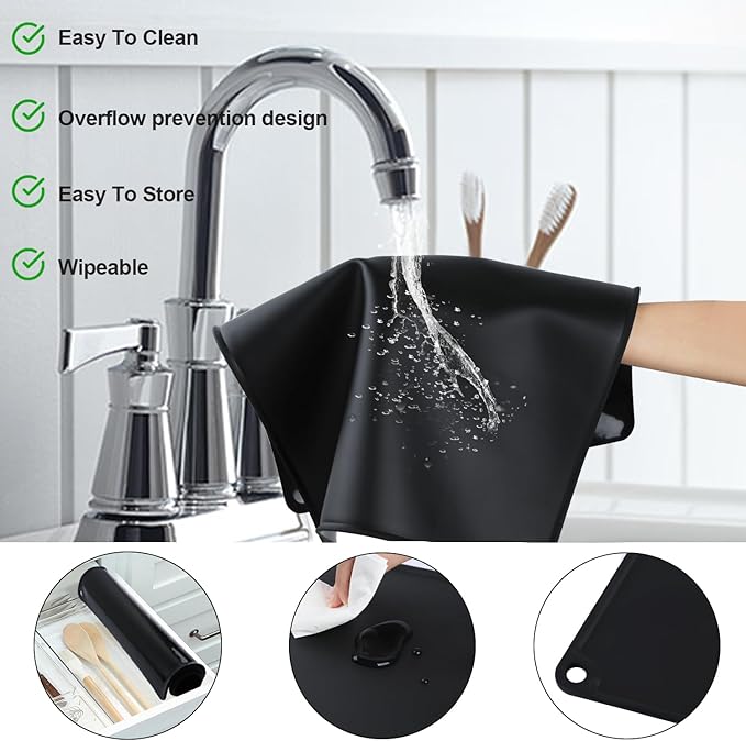 Black Silicone Placemats - Multipurpose Baby Food Mat & Reusable Countertop Mats with Raised Edges, Heat Resistant for Air Fryer (1 Pack, 19.7" x 15.7")