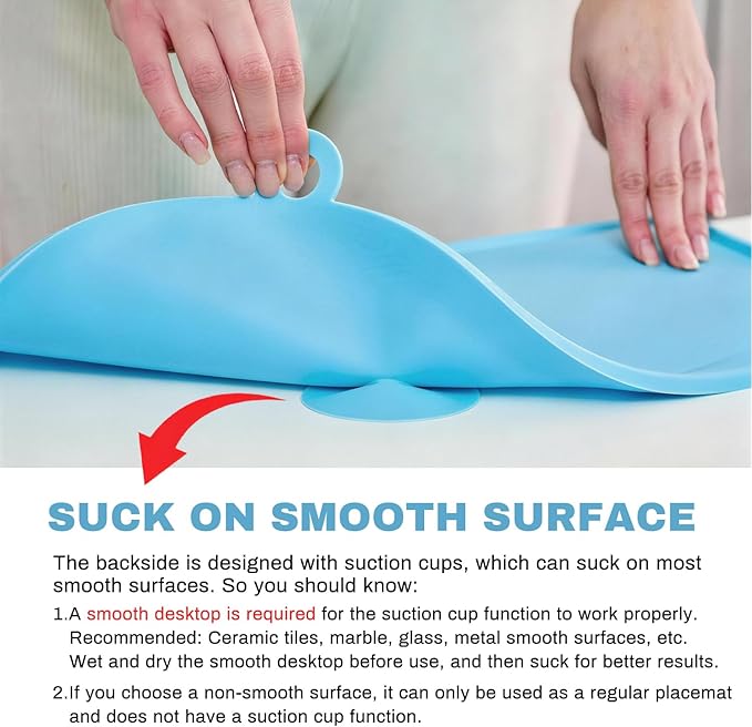 Large Silicone Suction Mat, 17" x 12" Thick Mats with Edge-Bumper, Raised Edge Leakproof, Non-Slip for Kids Toddler Baby Essentials Table Placemat, Restaurant Eating, Plates, Art, Craft & Painting