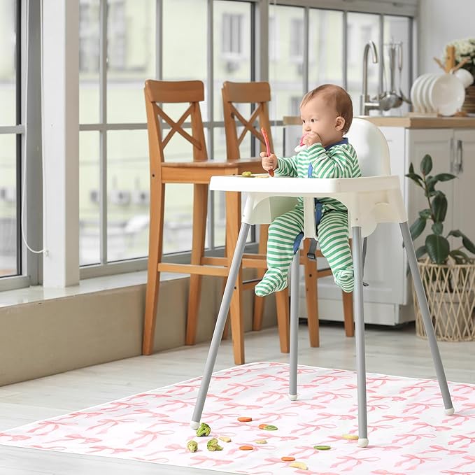 Drydiet Baby Splat Mat for Under High Chair/Arts/Crafts 51 x 51 Inch Pink Bow High Chair Mat Food Catcher Baby Eating Essentials Anti-Slip Waterproof and Washable Floor Protector and Table Cloth