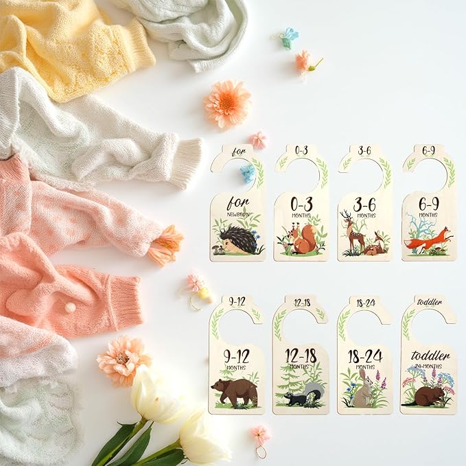 Baby Closet Dividers 8 PCS - Cute Baby Clothes Organizer for Nursery Decor, Double-Sided Size Labels from Newborn to 24 Months