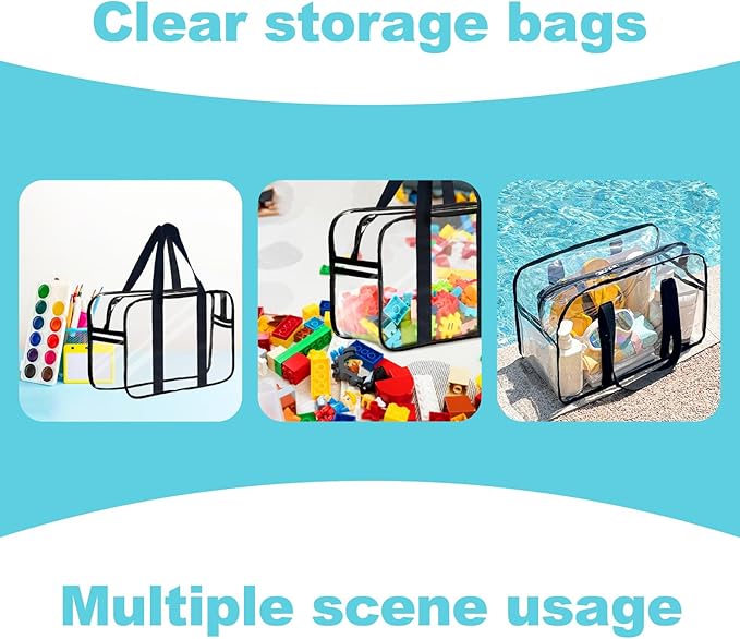Clear Toy Storage Bag with Zipper - Organizing Bags for Home Travel with Handles - for Building Blocks, Puzzle, Book, Board Game(2, X-Large)