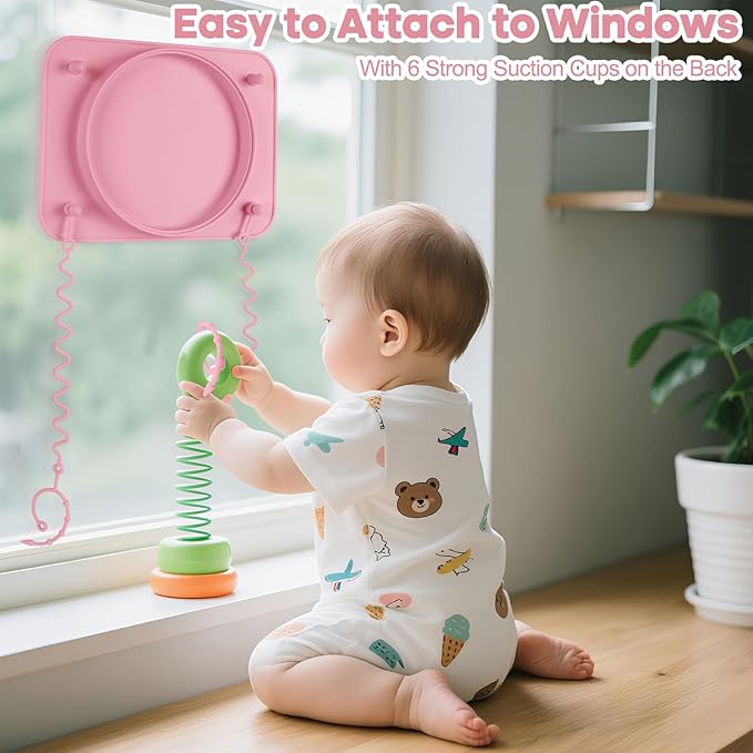 Baby Silicone Mat with Stainless Steel Divided Plate – Non-Slip Suction Base & 4 Straps to Secure Baby Essentials, BPA-Free Self Feeding Placemat for Infants Toddlers High Chair & Dining Table