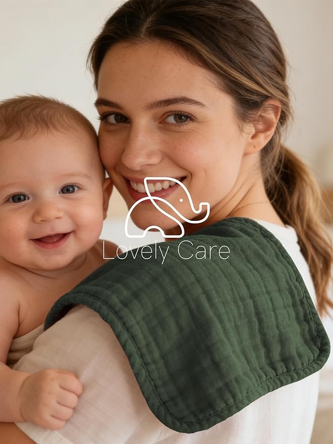 Lovely Care 12 Pack Muslin Burp Cloths 100% Cotton Muslin Cloths Large 20''x10'' Extra Soft and Absorbent Baby Burping Cloth - Sage, Teal and Blue