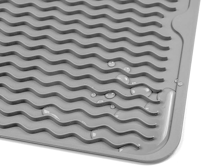 MicoYang Silicone Dish Drying Mat for Multiple Usage,Easy clean,Eco-friendly,Heat-resistant Silicone Mat for Kitchen Counter or Sink,Refrigerator or Drawer Liner Grey S 12 inches x 6 inches