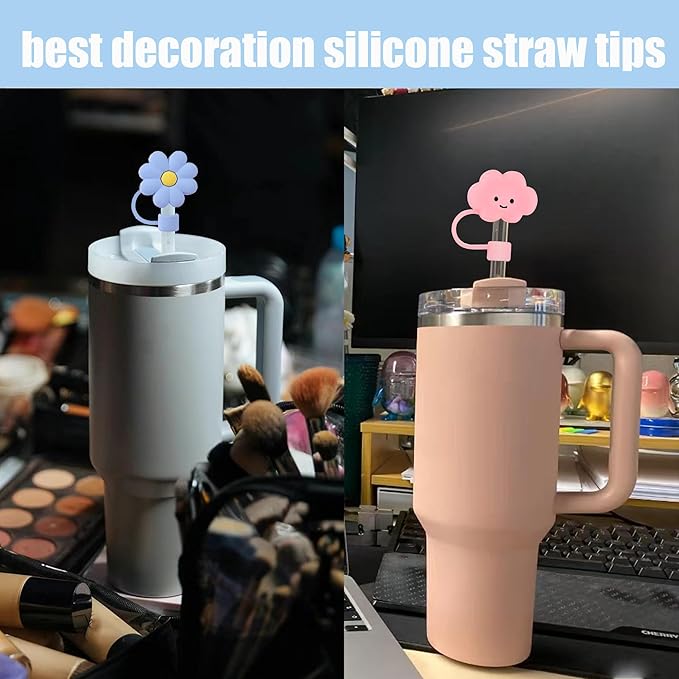 6Pcs Silicone Straw Covers Cap Compatible with Stanley 30&40 Oz Tumblers,0.39in/10mm Cute Cloud & Flower Straw Toppers for Stanley Cup Accessories,Reusable Dust-Proof Drinking Straw Tips Lids