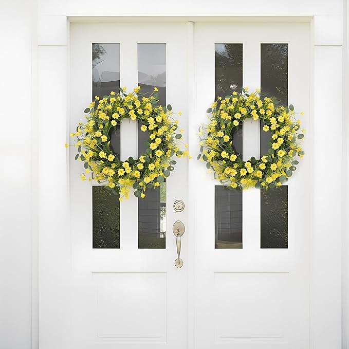 Pinkpum 22" Daisy Eucalyptus Wreath for Front Door, Artificial Spring Summer Floral Wreath for Front Door, Home Farmhouse Wedding Wall Window Decor