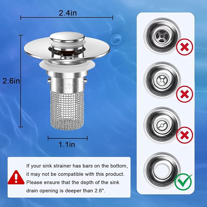 Sink Stopper Hair Catcher,(4PCS) Pop-up Sink Drain Strainer with Removable Stainless Steel Strainer Basket Hair Catcher, Bathroom Sink Strainer for Bathroom Sink Stopper Replacement