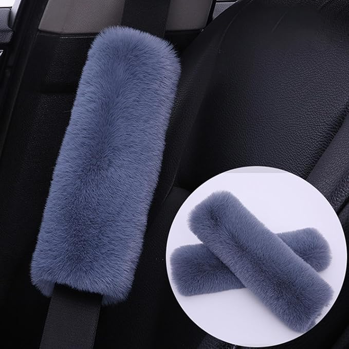 2-Pack Soft Plush Seatbelt Covers for Kids - Comfortable Seat Belt Cushion for Newborns - Car Seat/Stroller Strap Accessories - Enhanced Driving Comfort & Protection (Grey)