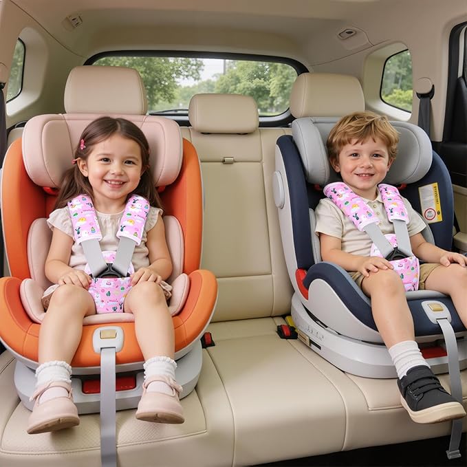 3 Pcs Car Seat Stroller Straps Pads for Baby, Newborn Soft Shoulder Strap and Crotch Covers, Universal Shoulder Straps Pads for Car Seat, Pushchair, High Chair (Pink Alpaca)