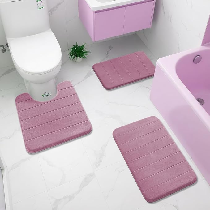 Yimobra Memory Foam Bath Mat, Super Soft Absorbent Bathroom Rug Non Slip 31.5x20 Inch, Quick Dry, Machine Washable Floor Carpet for Tub Shower, Home Decor Accessories, Mauve