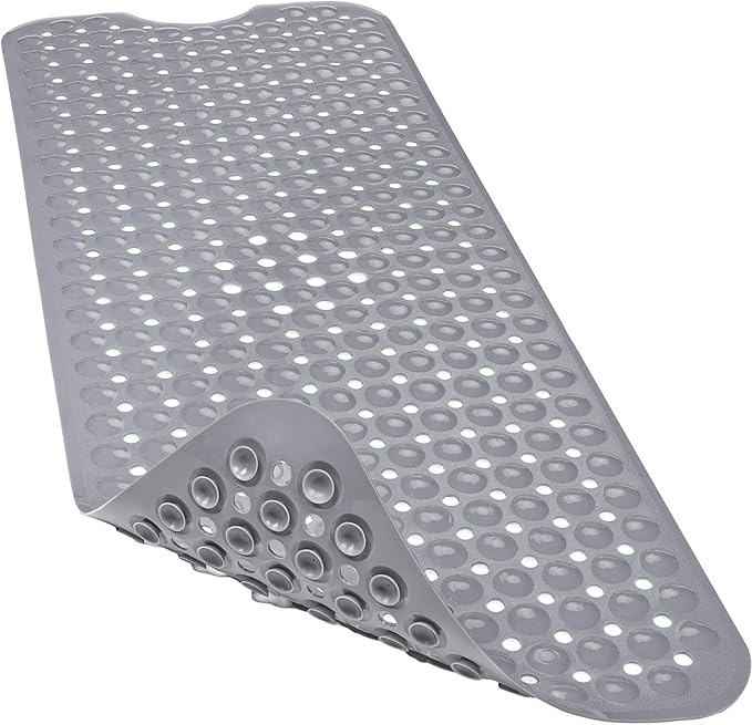 Bathtub and Shower Mats, 40x16 Inch Extra Large Non Slip Soft Bath Tub Mat with Suction Cups and Drain Holes for Bathroom Floor and Keep Tubs Clean, Machine Washable, Gray