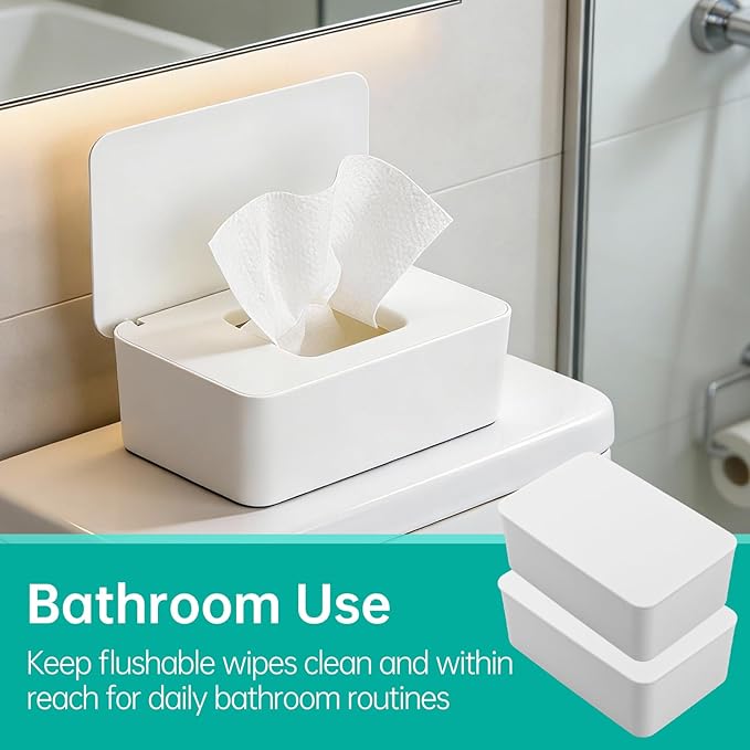 2 Pack Wipes Dispenser Compatible with Cottonelle Refill Pack, Flushable Wet Wipes Container, Wipe Holder with Lid to Keep Wipes Fresh, Refillable Wipe Case, Dust-Proof & Non-Slip