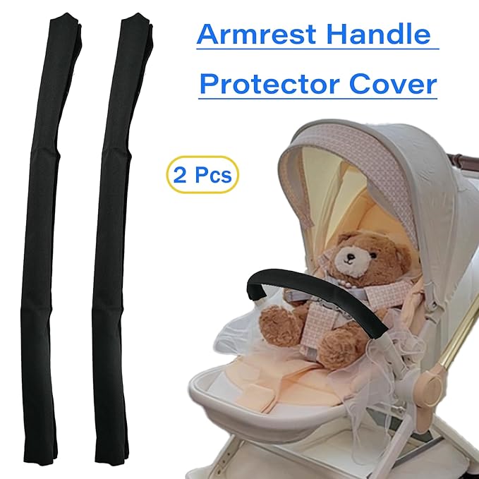 2PCS Stroller Bumper Bar Cover,Pushchair Armrest Handle Protector Cover,Handlebar Cover Replacement Pram Bumper Dustproof Handle Gloves,Removable Universal Protective Grip Bar Covers(Black)
