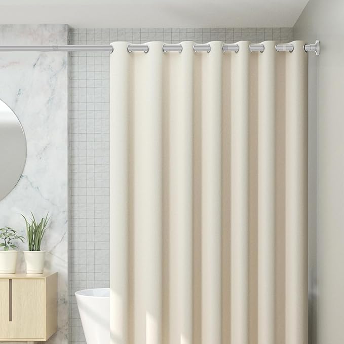CorkLatta Silver Shower Curtain Rod 31 to 92 Inch,1 Inch Diameter Adjustable Spring Tension Stainless Steel Telescoping Rod,Easy Install,No Rust