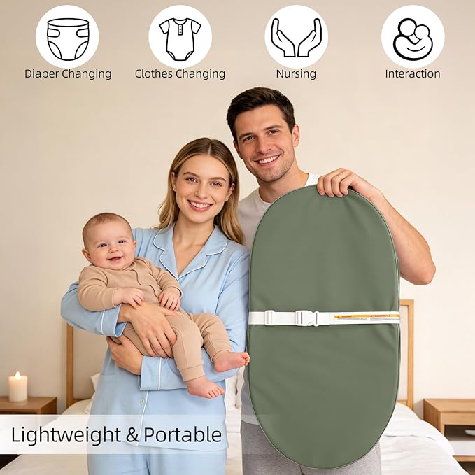 Baby Changing Pad, Waterproof Vegan Leather Wipeable Diaper Changing Pad with Safety Strap Non-Slip Changing Mat for Dresser & Table