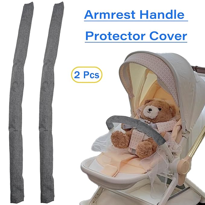 2PCS Stroller Bumper Bar Cover,Pushchair Armrest Handle Protector Cover,Handlebar Cover Replacement Pram Bumper Dustproof Handle Gloves,Removable Universal Protective Grip Bar Covers(Grey)
