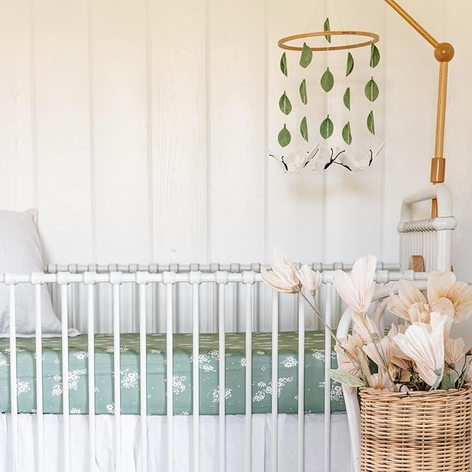 Baby Crib Mobile – Wooden Hanging Nursery Baby Mobile for Crib, Nursery Decor for Boys & Girls, Perfect Shower Gift (White Butterflies) Also Fits Bassinets, Sorrel + Fern