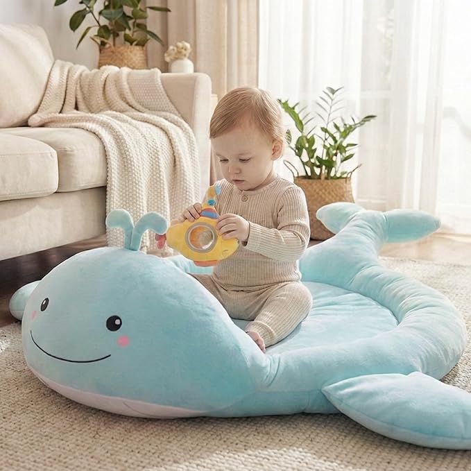 Baby Play Mat, Whale Tummy Time Mat with Toys, Baby Activity Gym for Infants 0–12 Months Sensory Floor Mat for Boys & Girls